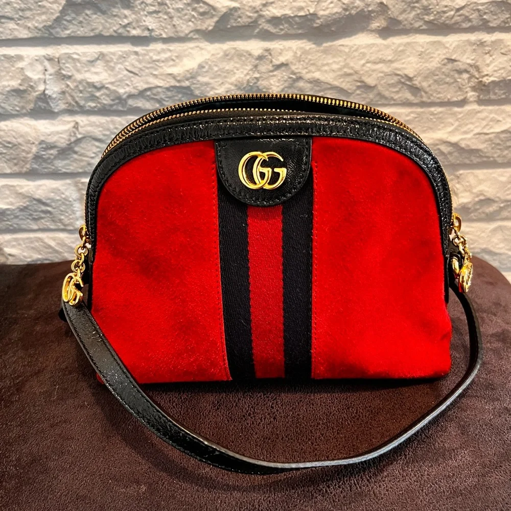 Gucci Vintage Red Suede β Small Ophidia Dome Crossbody Bag - Picture 12 of 17